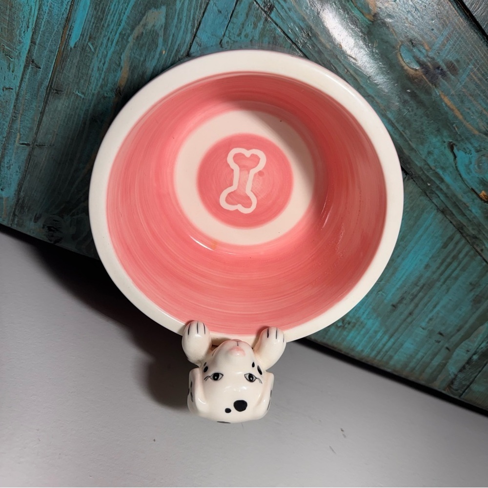 Ceramic Pink Pet Feeding Water Bowl Dalmatian - Picture 3 of 11